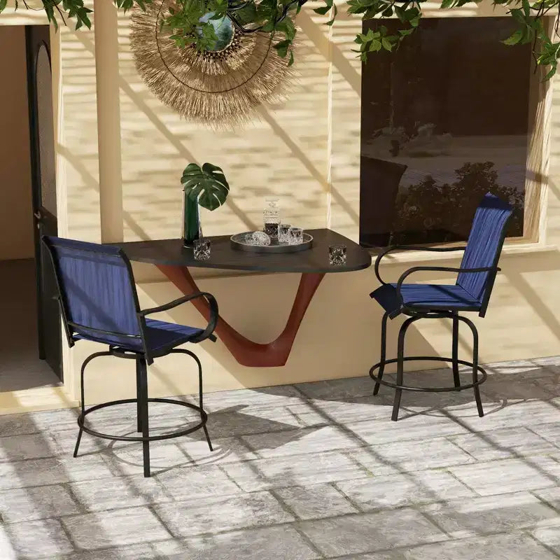 Set of 2 Outdoor Swivel Bar Stools with 360° Swivel and Bar Height Design