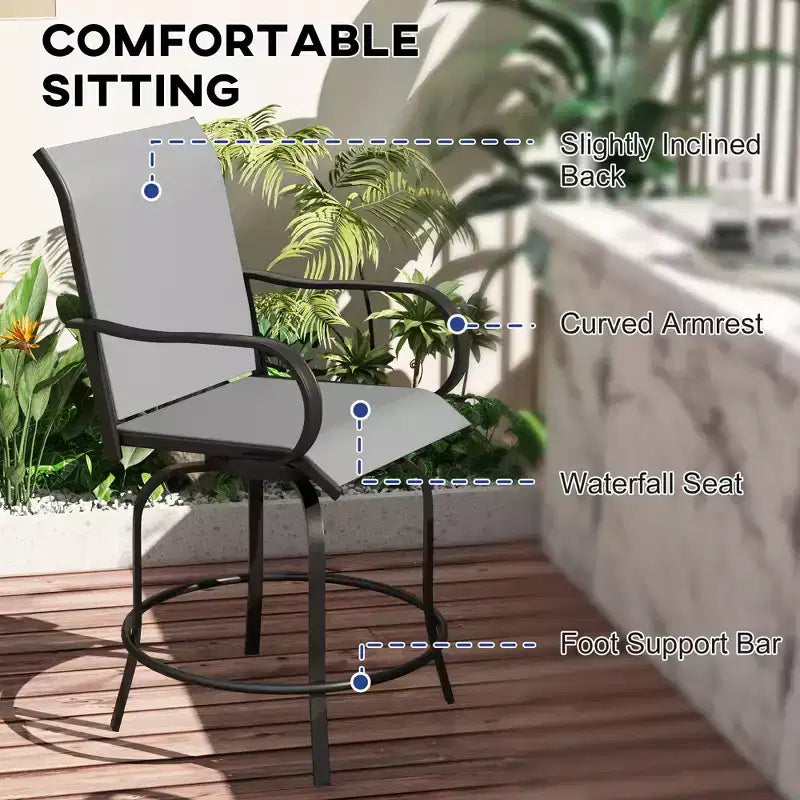 Set of 2 Outdoor Swivel Bar Stools with 360° Swivel and Bar Height Design