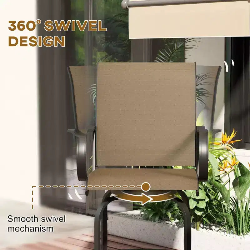 Set of 2 Outdoor Swivel Bar Stools with 360° Swivel and Bar Height Design