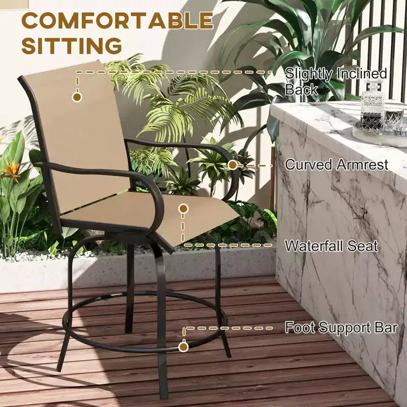 Set of 2 Outdoor Swivel Bar Stools with 360° Swivel and Bar Height Design