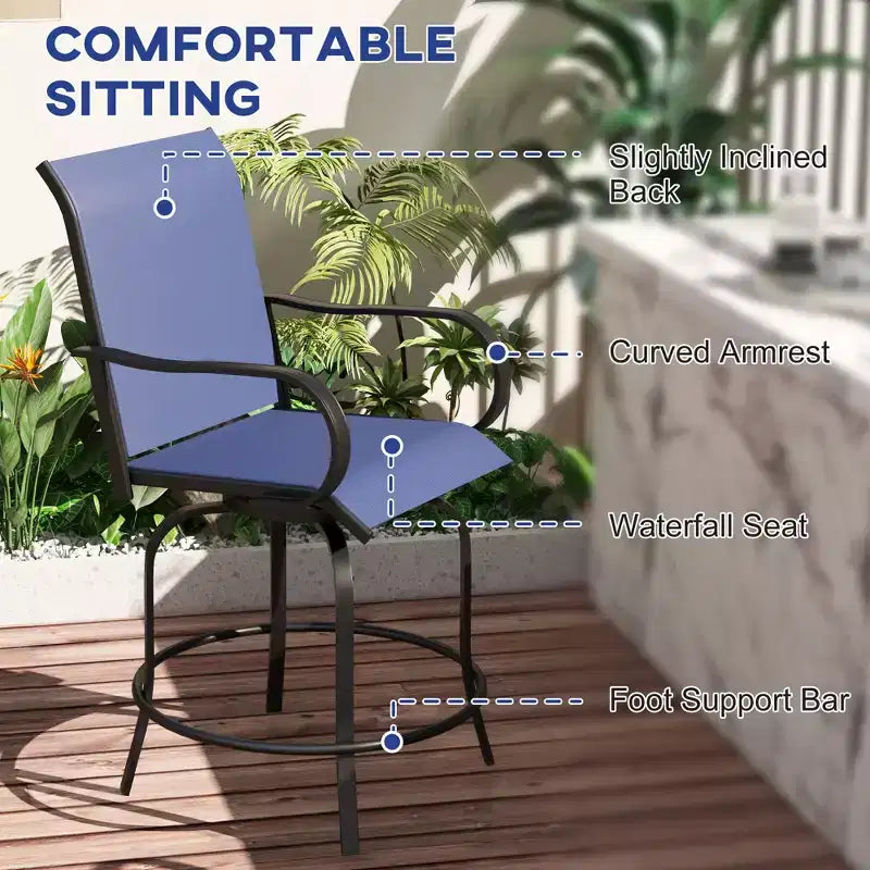 Set of 2 Outdoor Swivel Bar Stools with 360° Swivel and Bar Height Design