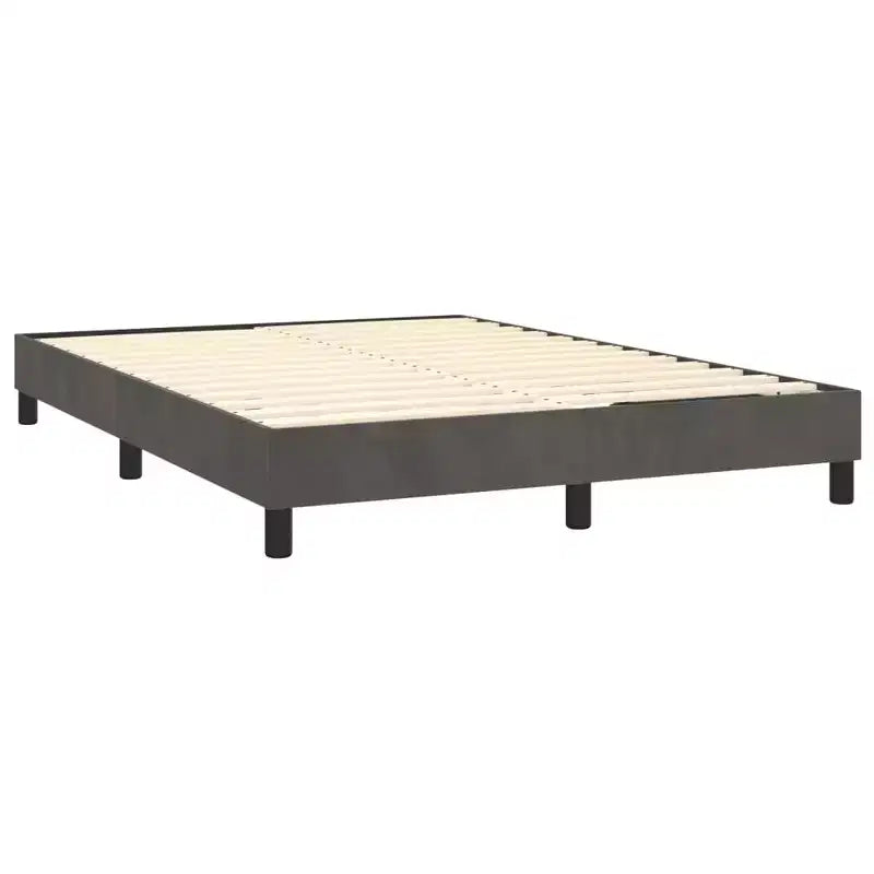 Queen Bed Frame in Dark Grey Velvet with Plywood and Engineered Wood Construction