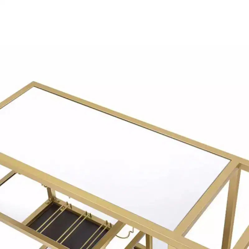 Hampton Style Metal Framed Serving Cart with Wine Bottle Holder and Stemware Rack, Gold and Clear