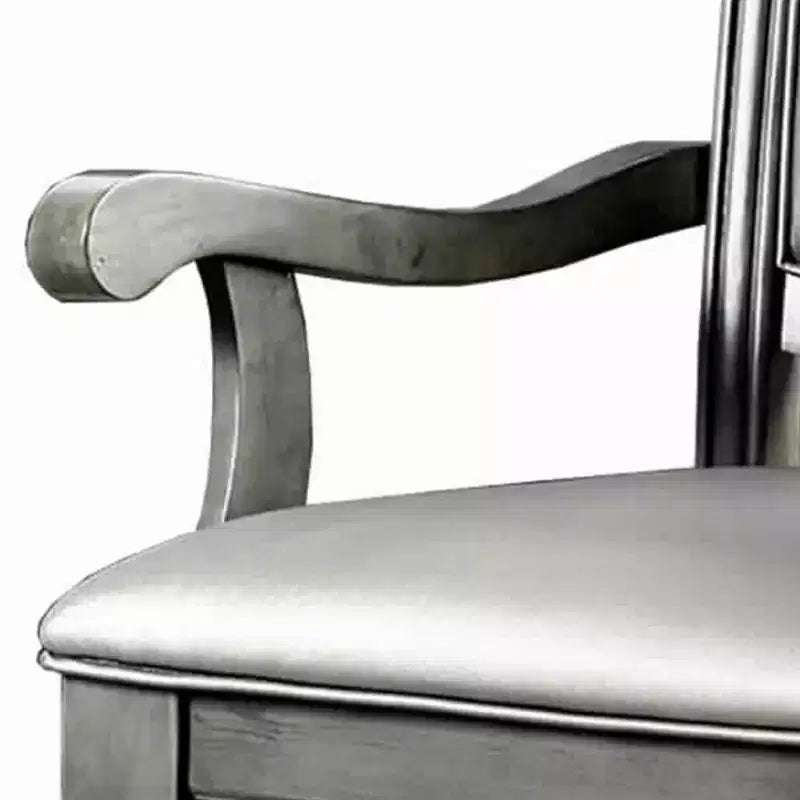 Set of 2 Hampton Style Wooden Arm Chairs with Leatherette Cushions, Gray