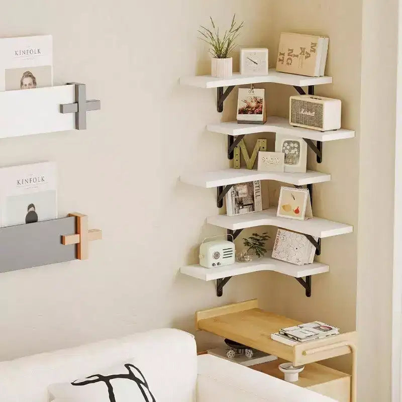Floating Shelves Wall Rustic Wood Wall Mounted Corner Shelf White Bathroom Kitchen Bedroom Home Decor Laundry Room