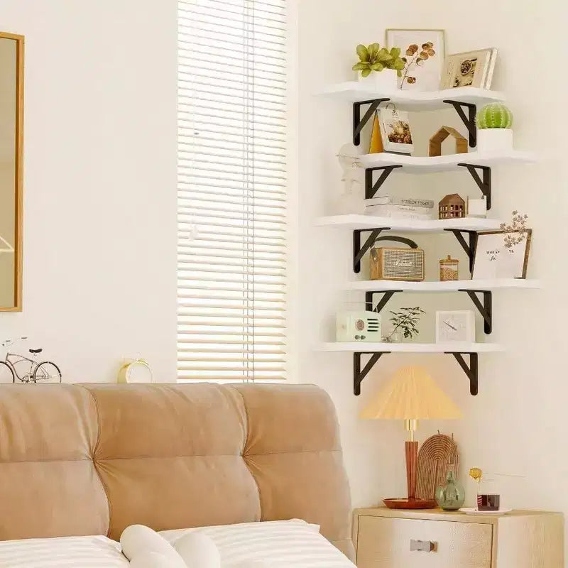 Floating Shelves Wall Rustic Wood Wall Mounted Corner Shelf White Bathroom Kitchen Bedroom Home Decor Laundry Room