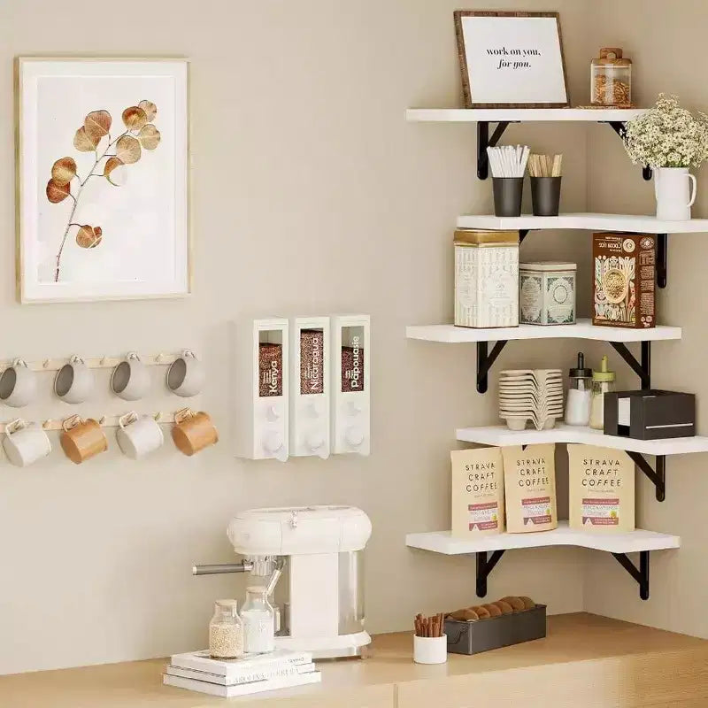 Floating Shelves Wall Rustic Wood Wall Mounted Corner Shelf White Bathroom Kitchen Bedroom Home Decor Laundry Room