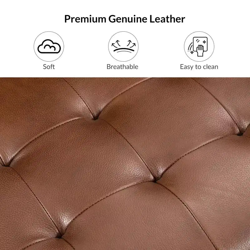 24-Inch Genuine Leather Tufted Square Ottoman with Storage
