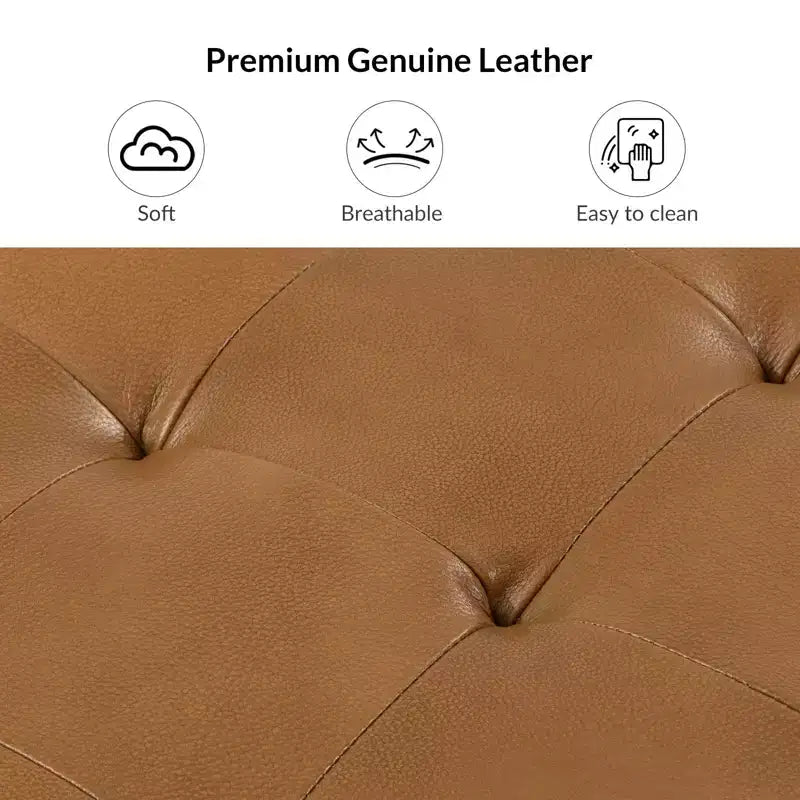 24-Inch Genuine Leather Tufted Square Ottoman with Storage