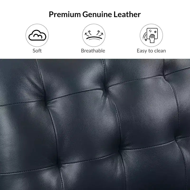 24-Inch Genuine Leather Tufted Square Ottoman with Storage