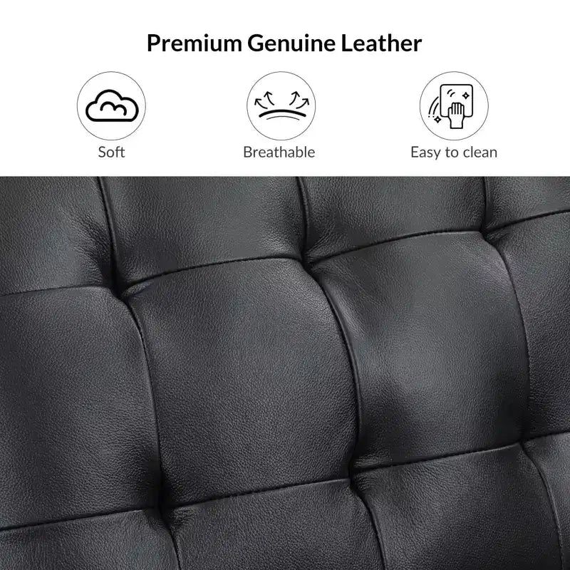 24-Inch Genuine Leather Tufted Square Ottoman with Storage