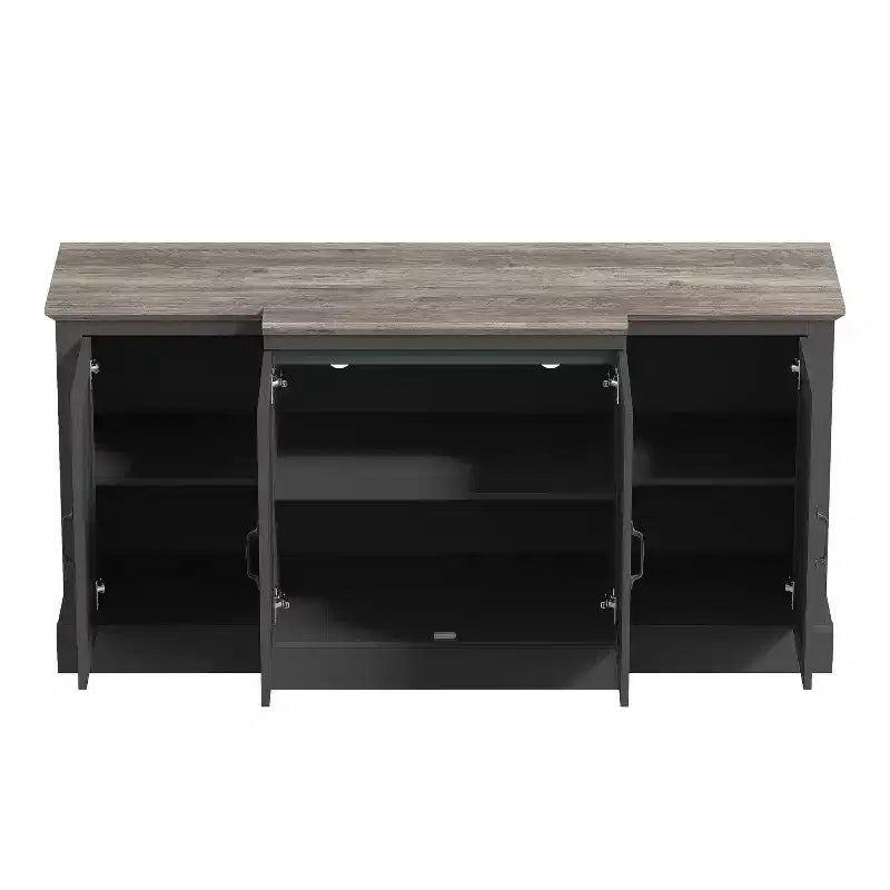 4-Door Accent Sideboard with Mirrored Cut-Out Doors, 60.4"W x 18.2"D x 29.3"H