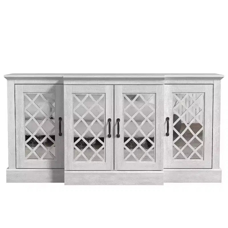4-Door Accent Sideboard with Mirrored Cut-Out Doors, 60.4"W x 18.2"D x 29.3"H
