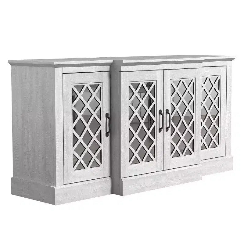 4-Door Accent Sideboard with Mirrored Cut-Out Doors, 60.4"W x 18.2"D x 29.3"H