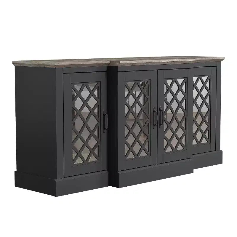 4-Door Accent Sideboard with Mirrored Cut-Out Doors, 60.4"W x 18.2"D x 29.3"H