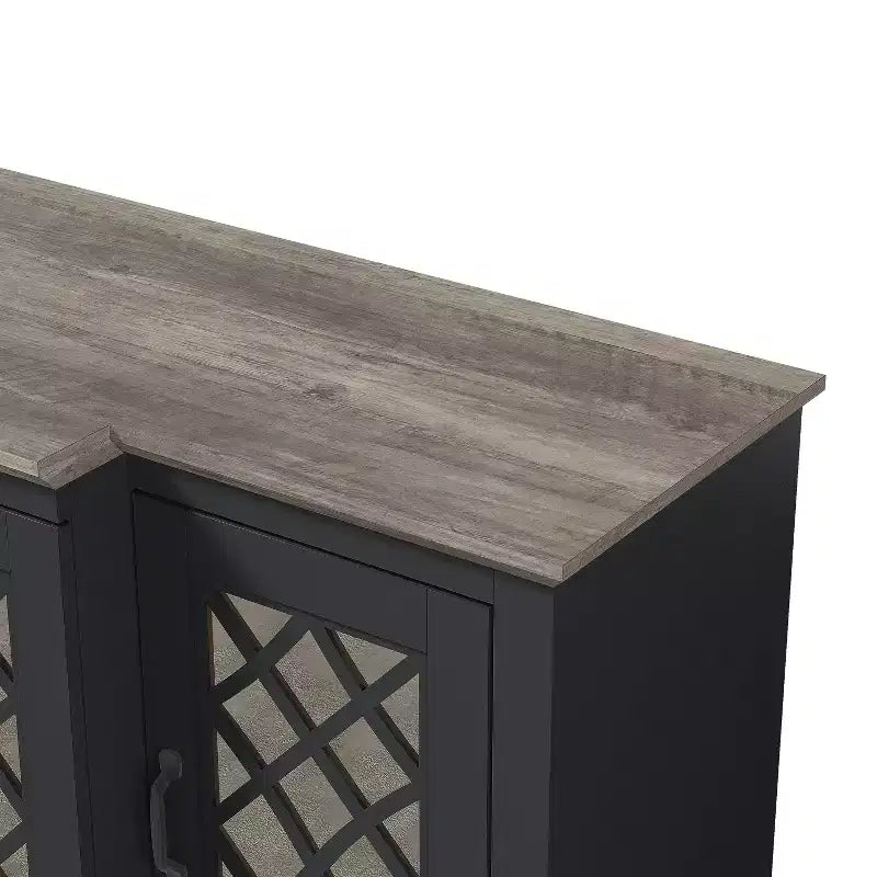 4-Door Accent Sideboard with Mirrored Cut-Out Doors, 60.4"W x 18.2"D x 29.3"H