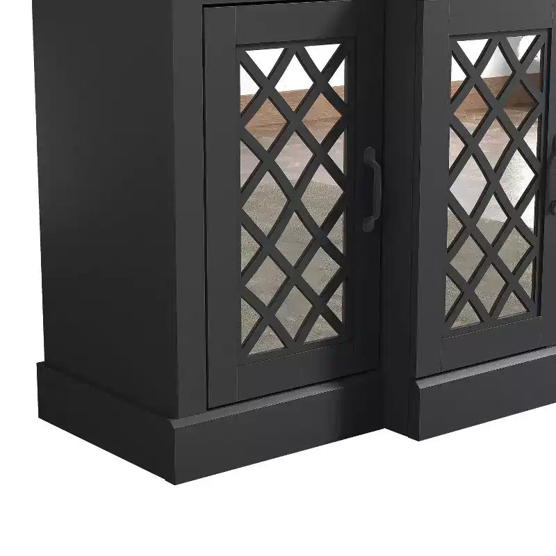 4-Door Accent Sideboard with Mirrored Cut-Out Doors, 60.4"W x 18.2"D x 29.3"H