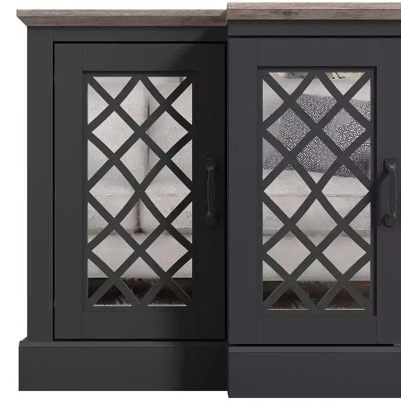 4-Door Accent Sideboard with Mirrored Cut-Out Doors, 60.4"W x 18.2"D x 29.3"H