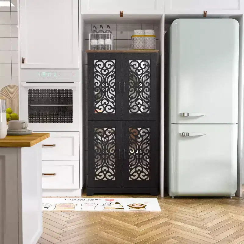 4-Door Kitchen Pantry Cabinet with Adjustable Shelves, 31.4"W x 15.7"D x 63.6"H