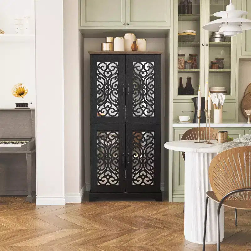 4-Door Kitchen Pantry Cabinet with Adjustable Shelves, 31.4"W x 15.7"D x 63.6"H
