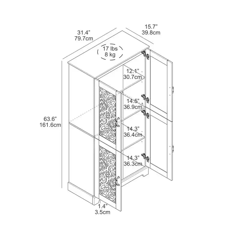 4-Door Kitchen Pantry Cabinet with Adjustable Shelves, 31.4"W x 15.7"D x 63.6"H