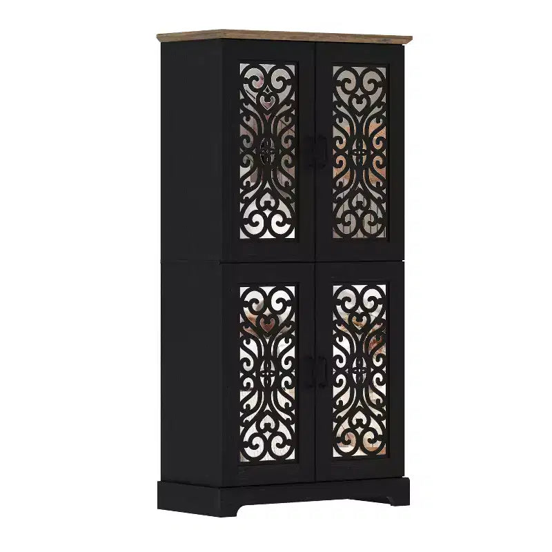 4-Door Kitchen Pantry Cabinet with Adjustable Shelves, 31.4"W x 15.7"D x 63.6"H