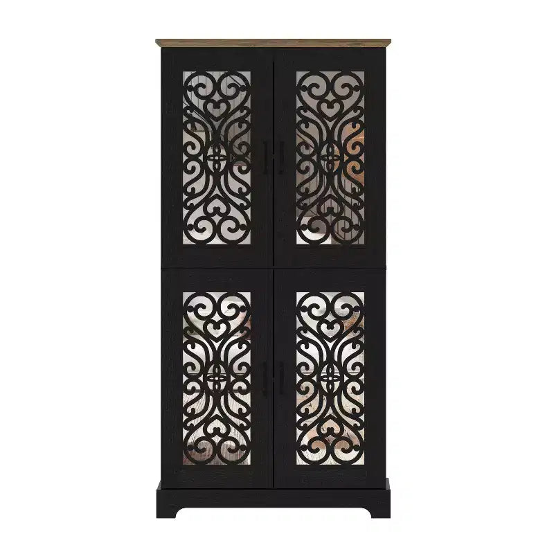 4-Door Kitchen Pantry Cabinet with Adjustable Shelves, 31.4"W x 15.7"D x 63.6"H