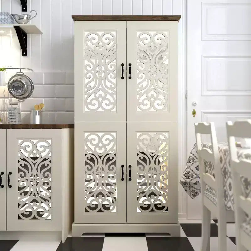 4-Door Kitchen Pantry Cabinet with Adjustable Shelves, 31.4"W x 15.7"D x 63.6"H