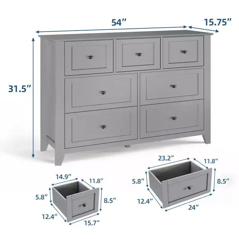 54-Inch 7-Drawer Handleless Dresser for Bedroom with Large Storage, Chest of Drawers and TV Stand for Living Room