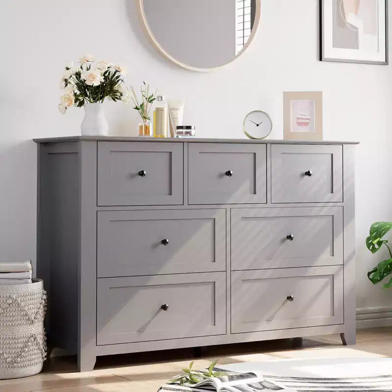 54-Inch 7-Drawer Handleless Dresser for Bedroom with Large Storage, Chest of Drawers and TV Stand for Living Room