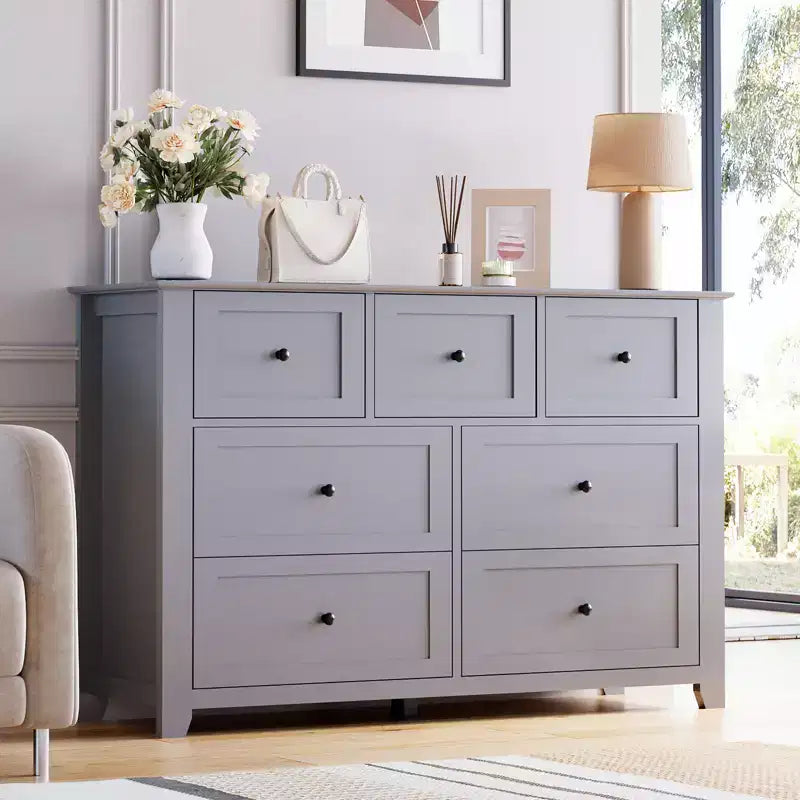 54-Inch 7-Drawer Handleless Dresser for Bedroom with Large Storage, Chest of Drawers and TV Stand for Living Room