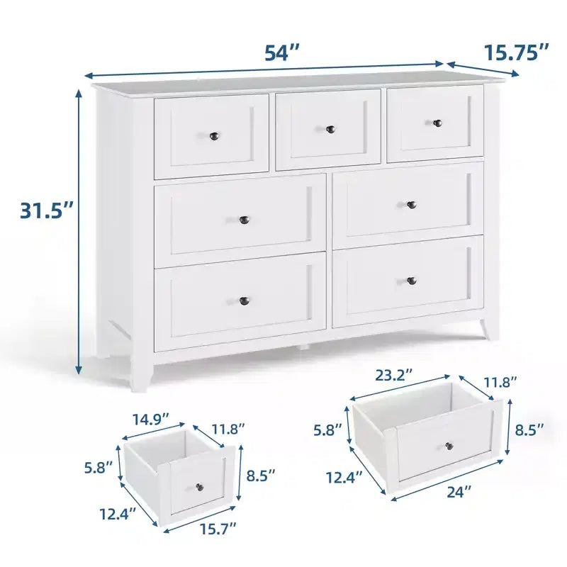 54-Inch 7-Drawer Handleless Dresser for Bedroom with Large Storage, Chest of Drawers and TV Stand for Living Room