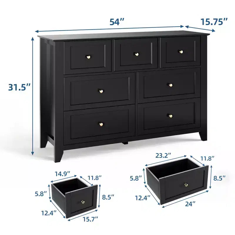 54-Inch 7-Drawer Handleless Dresser for Bedroom with Large Storage, Chest of Drawers and TV Stand for Living Room