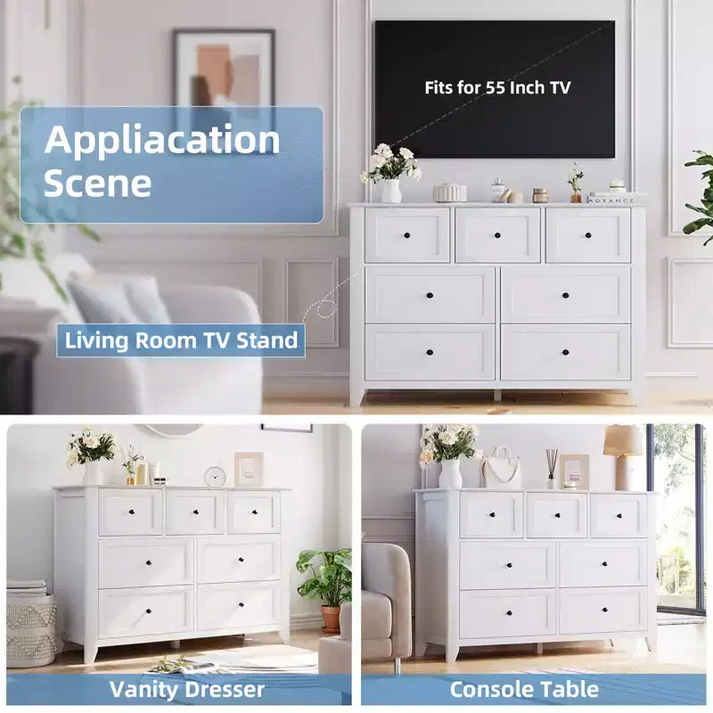 54-Inch 7-Drawer Handleless Dresser for Bedroom with Large Storage, Chest of Drawers and TV Stand for Living Room