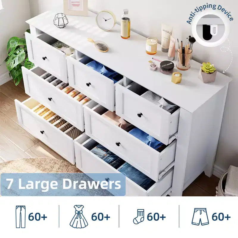 54-Inch 7-Drawer Handleless Dresser for Bedroom with Large Storage, Chest of Drawers and TV Stand for Living Room