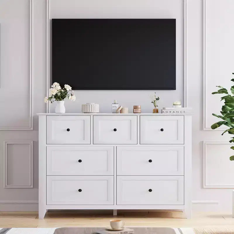 54-Inch 7-Drawer Handleless Dresser for Bedroom with Large Storage, Chest of Drawers and TV Stand for Living Room