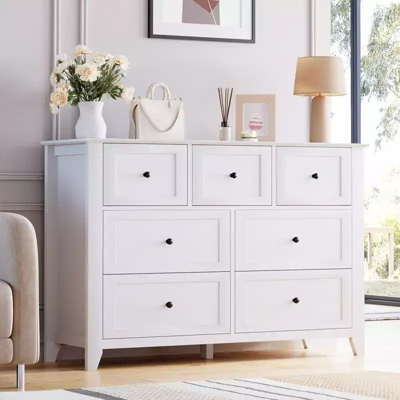 54-Inch 7-Drawer Handleless Dresser for Bedroom with Large Storage, Chest of Drawers and TV Stand for Living Room