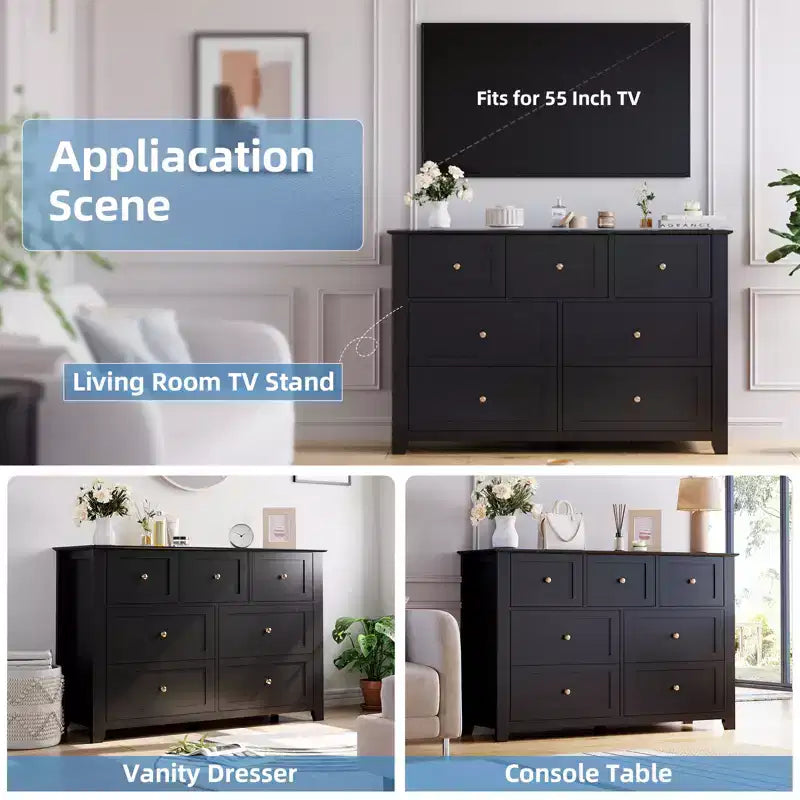 54-Inch 7-Drawer Handleless Dresser for Bedroom with Large Storage, Chest of Drawers and TV Stand for Living Room