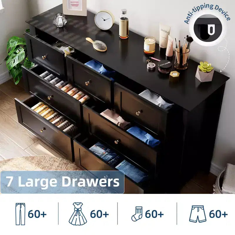 54-Inch 7-Drawer Handleless Dresser for Bedroom with Large Storage, Chest of Drawers and TV Stand for Living Room