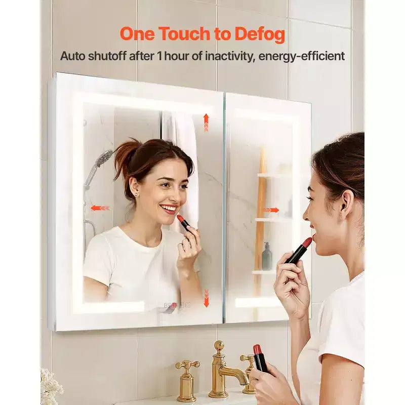 36x30-Inch Lighted Medicine Cabinet with Mirror, 3-Color Dimmable LED, Clock, Recessed or Wall Mount, White
