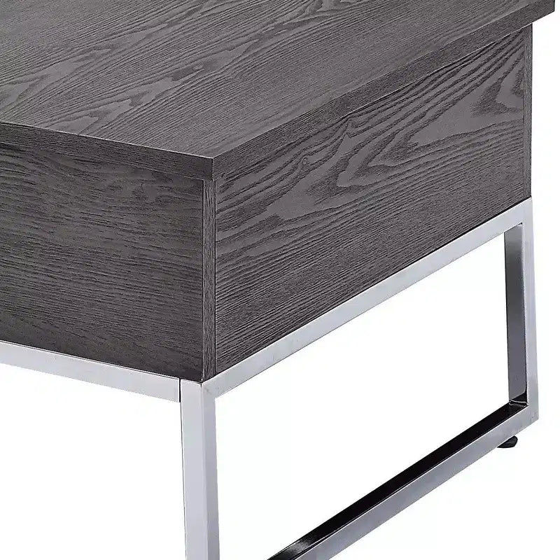Hampton Style Wooden Coffee Table with Two Lift Tops and Metal Sled Leg Support, Gray and Silver