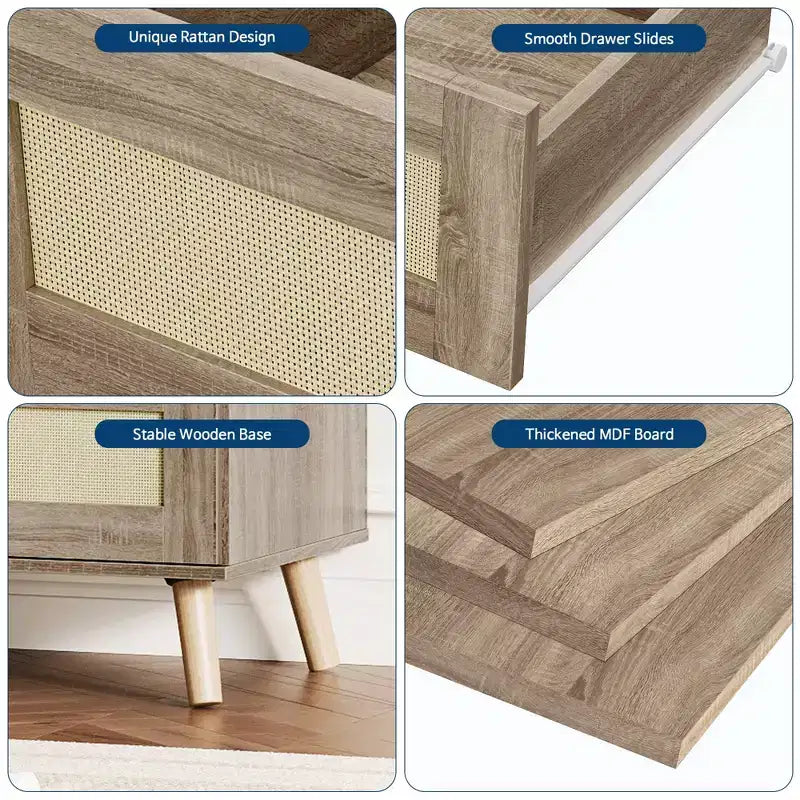 6-Drawer Rattan Dresser for Bedroom, Natural Chest of Drawers