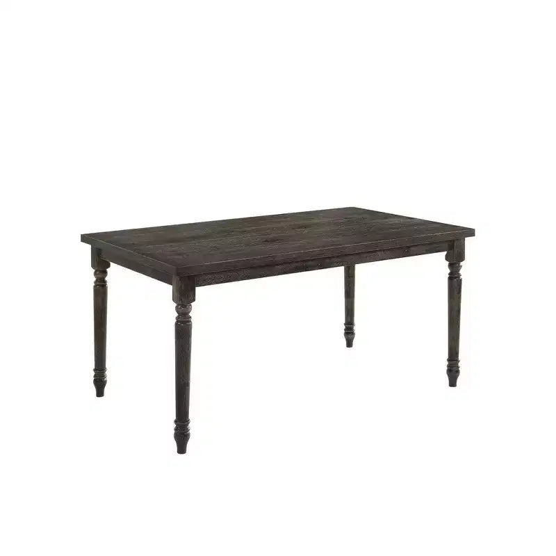 Hampton Style Wooden Dining Table with Rectangular Top and Turned Legs, Gray