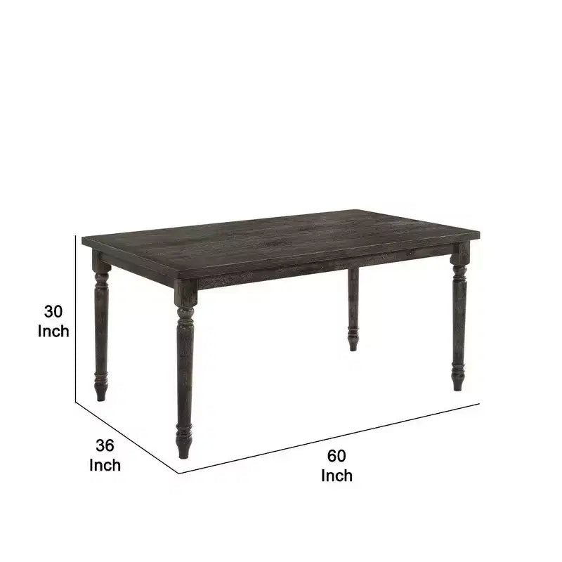 Hampton Style Wooden Dining Table with Rectangular Top and Turned Legs, Gray