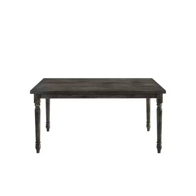 Hampton Style Wooden Dining Table with Rectangular Top and Turned Legs, Gray