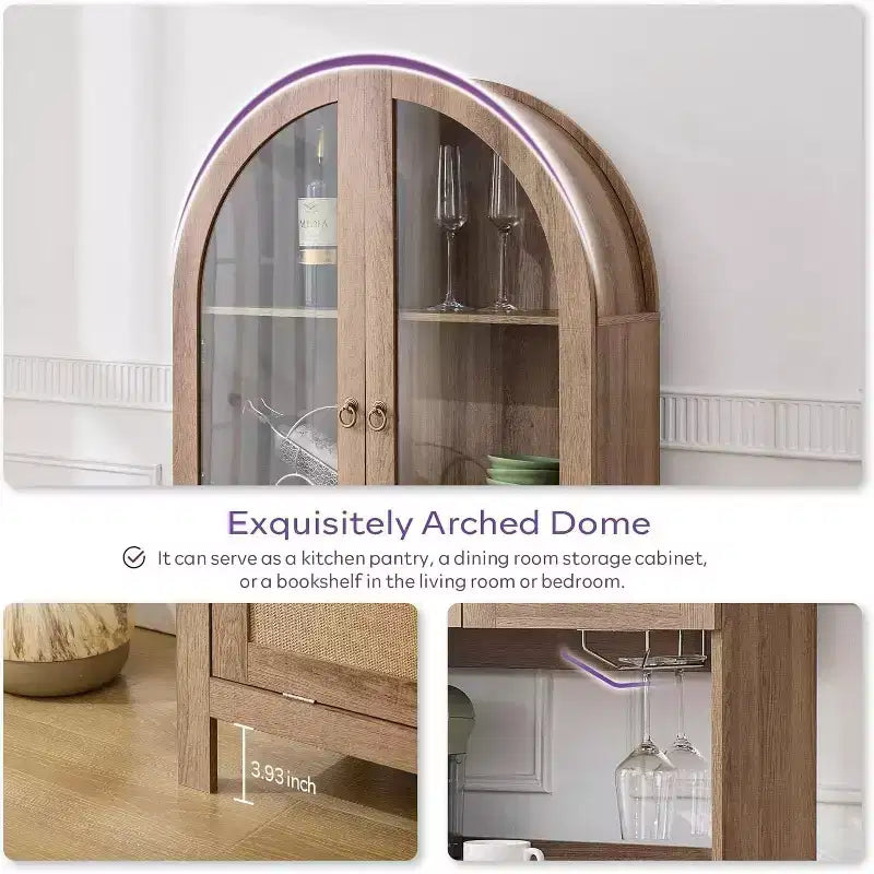 75-Inch Tall Arched Wood Kitchen Pantry Cabinet with Anti-Tipping Device and Innovative Drawer