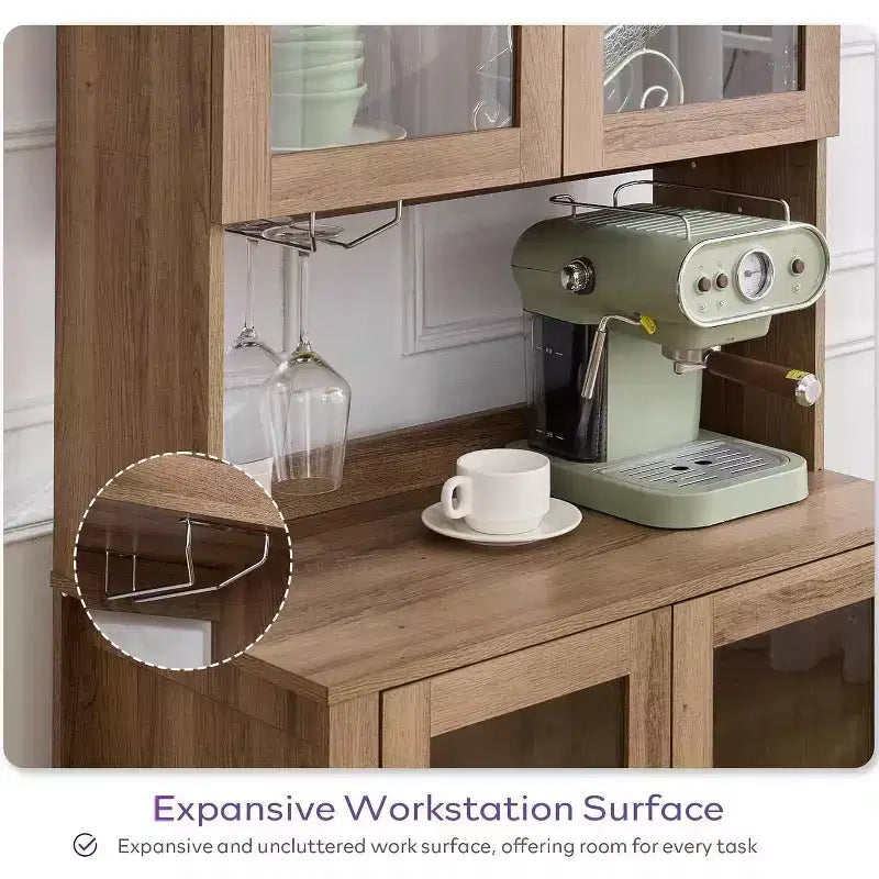 75-Inch Tall Arched Wood Kitchen Pantry Cabinet with Anti-Tipping Device and Innovative Drawer