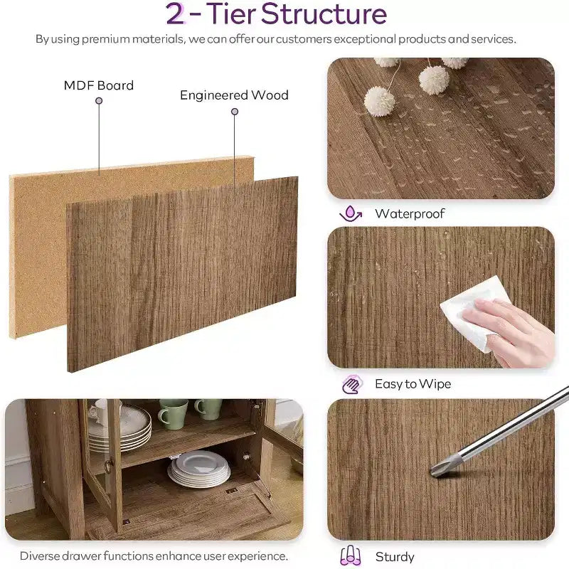 75-Inch Tall Arched Wood Kitchen Pantry Cabinet with Anti-Tipping Device and Innovative Drawer