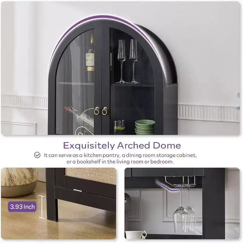 75-Inch Tall Arched Wood Kitchen Pantry Cabinet with Anti-Tipping Device and Innovative Drawer