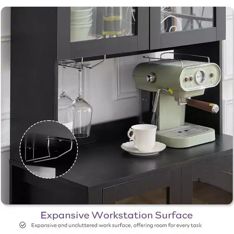 75-Inch Tall Arched Wood Kitchen Pantry Cabinet with Anti-Tipping Device and Innovative Drawer